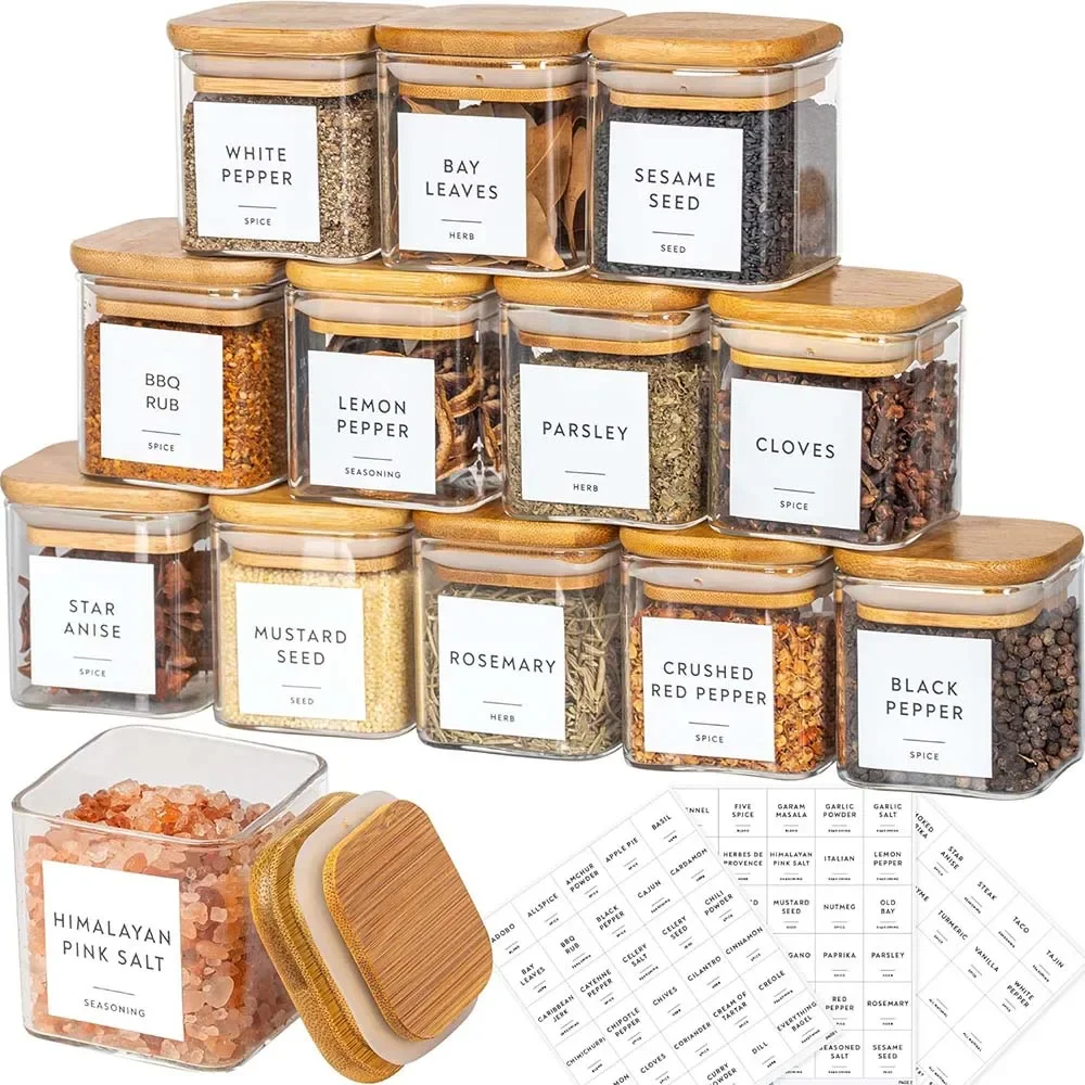 Food Storage Glass Set - Набор стеклянных баночек для специй квадратной
