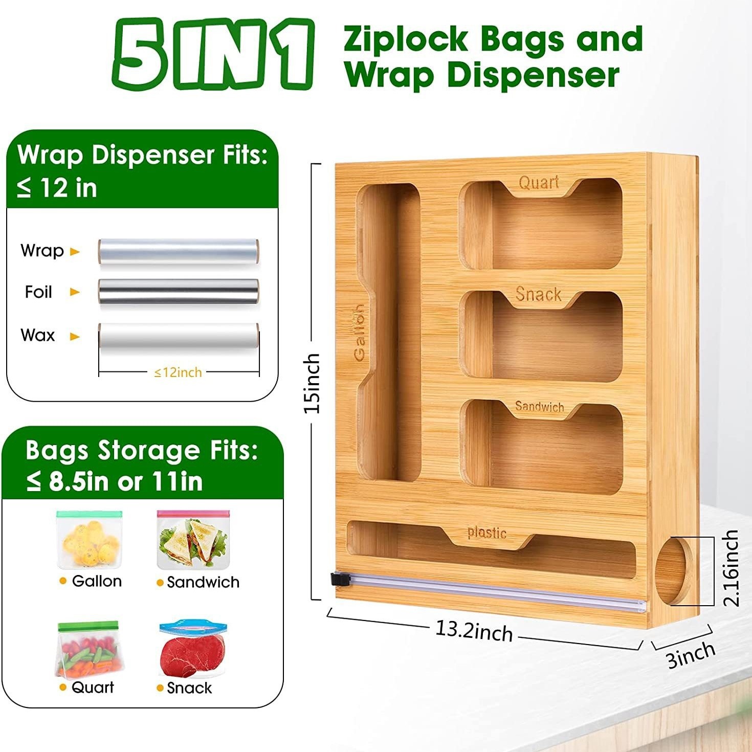Food Storage Dispenser - Бамбуковый держатель для пищевых пакетов с